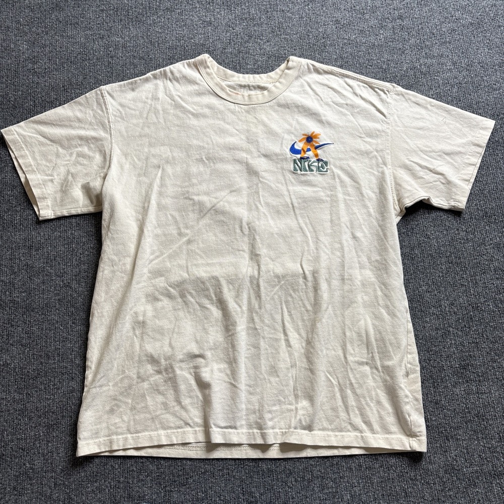 Nike Max90 Earth Day Tee Men Large Embroidered Beige Cotton Loose Fit FV3740-901